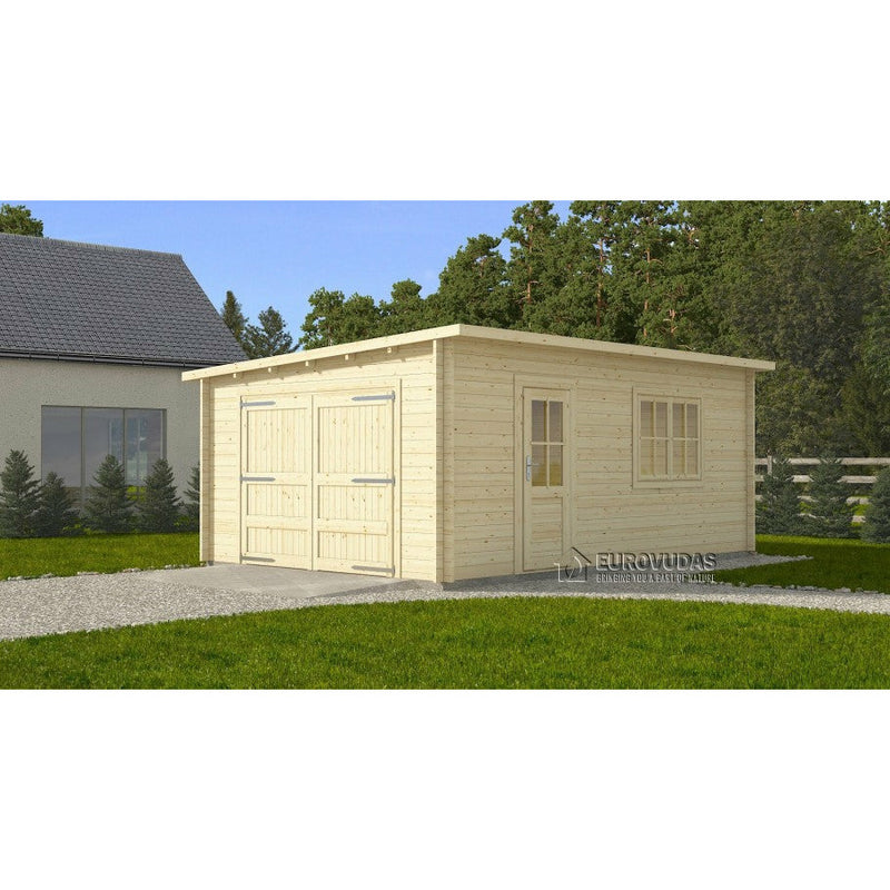 Eurowood (Eurovudas) Modern Garage with Wooden Gates 4x6m (13x20), 44mm - Outside Store