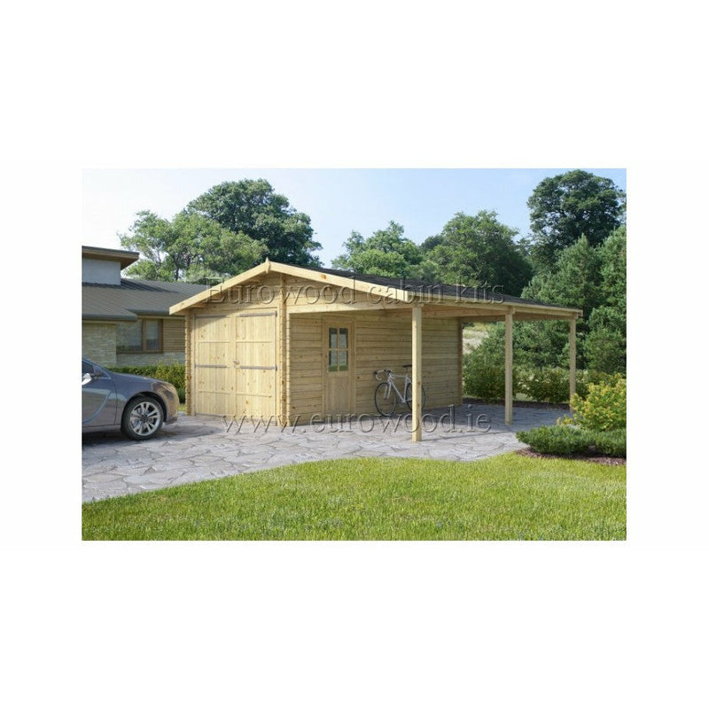 Eurowood (Eurovudas) Wooden Garage + Carport 6x6m (20x20), 44mm - Outside Store