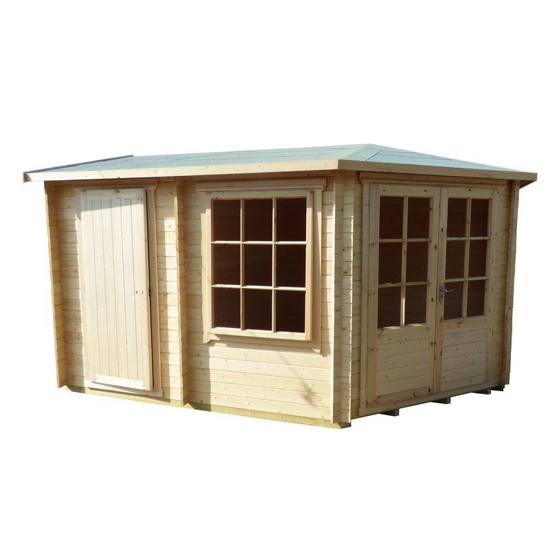 Shire Leygrove 28mm Corner Log Cabin (10x14) LEYG1014L28-1AA - Outside Store
