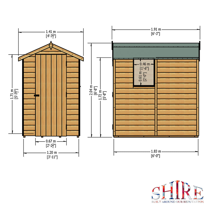 Shire Shetland Pressure Treated Shiplap Apex Range Shed  (6x4) SHET0604PSL-1AA  5060490131160 - Outside Store