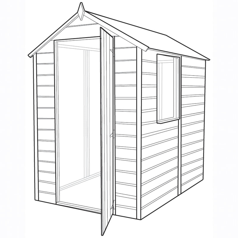 Shire Shetland Shiplap Apex Single Door (6m x 4m) Shed SHET0604DSL-1AA 5060437981698 - Outside Store