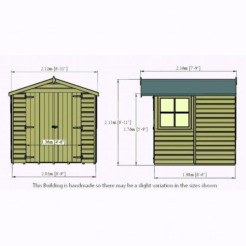 Shire Pressure Treated Overlap Shed Double Door (7x7) OVED0707POL-1AA 5060490130170 - Outside Store