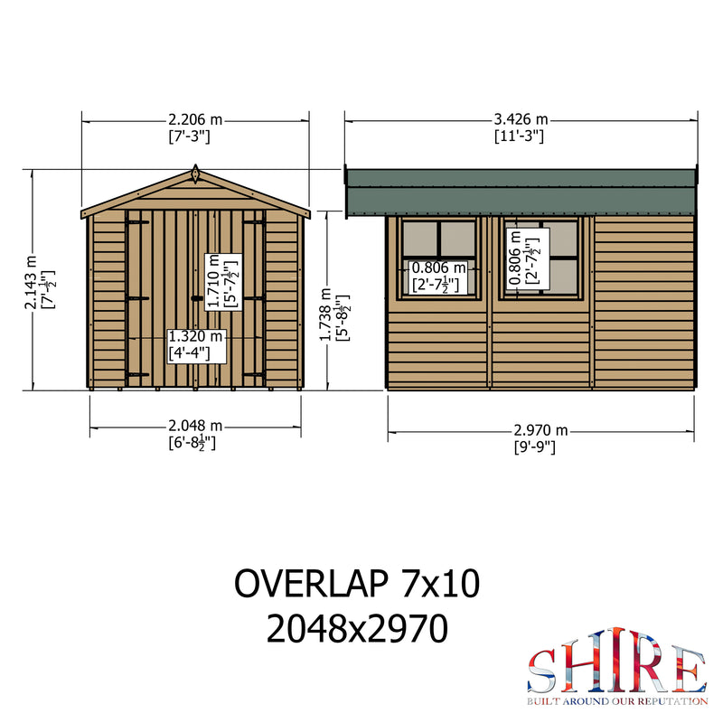 Shire Pressure Treated Overlap Shed Double Door (10x7) OVED1007POL-1AA 5060490130187 - Outside Store