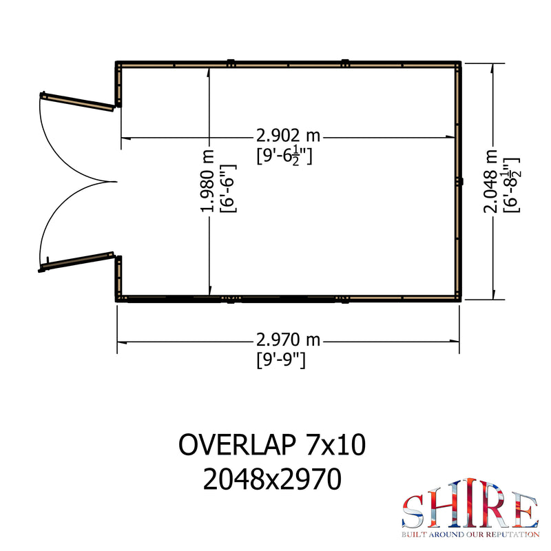 Shire Pressure Treated Overlap Shed Double Door (10x7) OVED1007POL-1AA 5060490130187 - Outside Store