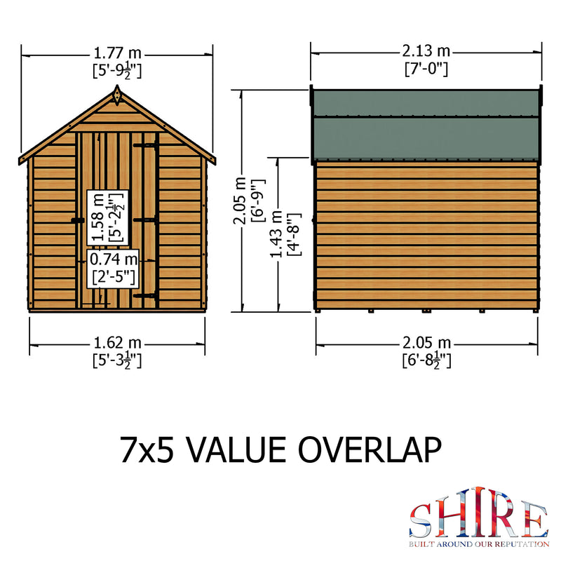 Shire Dip Treated Overlap Value Shed Single Door (7x5) OVSV0705DOL-1AA 5060490133348 - Outside Store