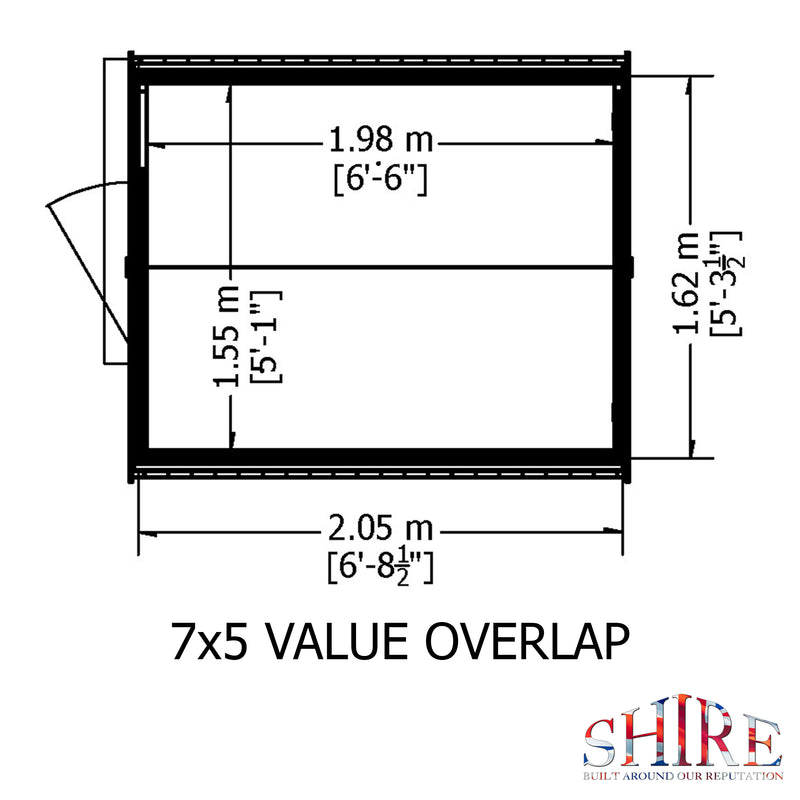 Shire Dip Treated Overlap Value Shed Single Door (7x5) OVSV0705DOL-1AA 5060490133348 - Outside Store