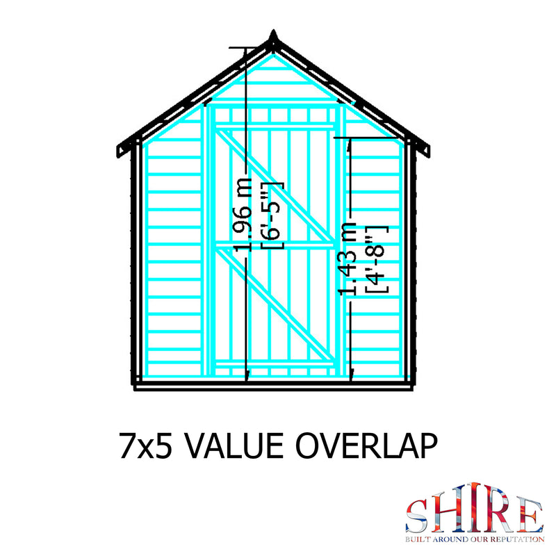 Shire Dip Treated Overlap Value Shed Single Door (7x5) OVSV0705DOL-1AA 5060490133348 - Outside Store