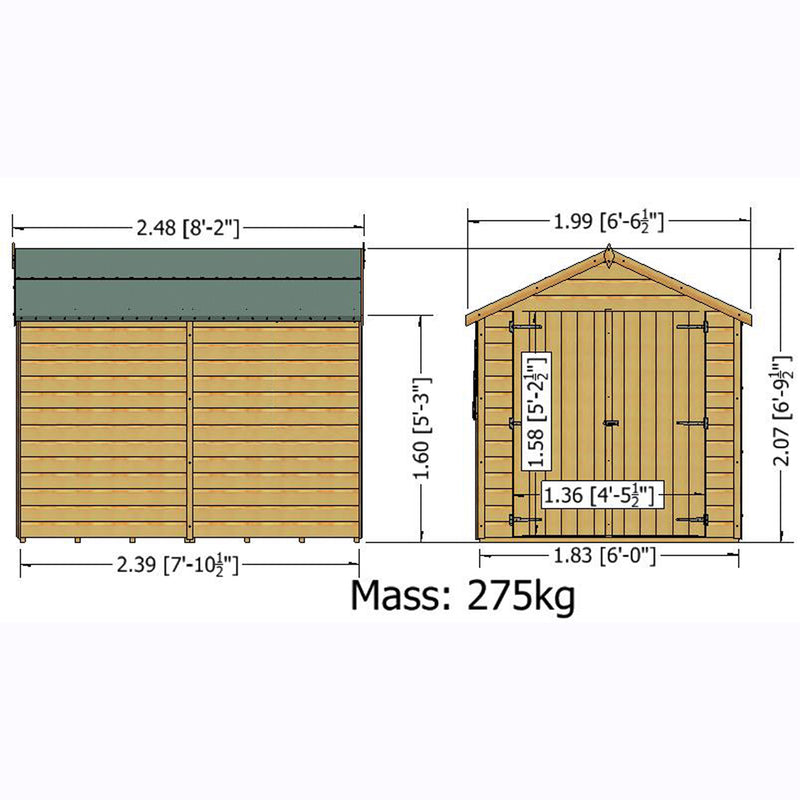 Shire Pressure Treated Premium Overlap Range Double Door No Windows (8x6) OVED0806POL-1AA 5060437984293 - Outside Store