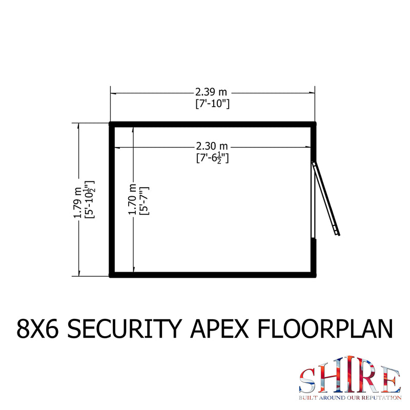 Shire Security Apex Premium Shed Range Single Door (8x6) SECS0806DSL-1AA 5019804122080 - Outside Store