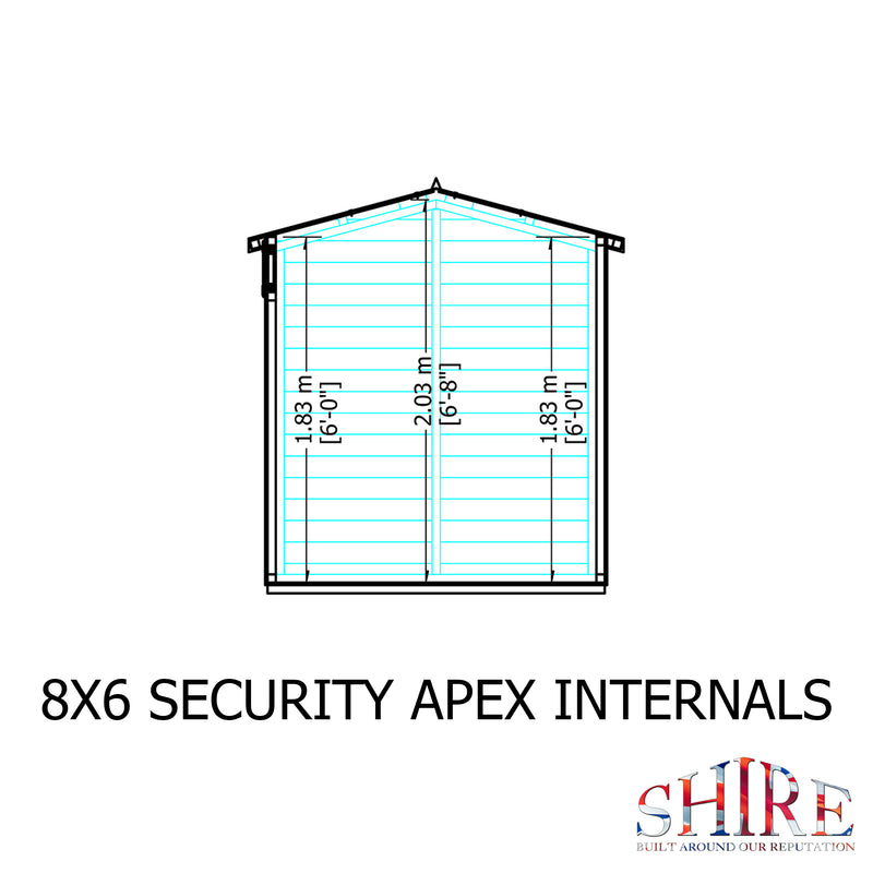 Shire Security Apex Premium Shed Range Single Door (8x6) SECS0806DSL-1AA 5019804122080 - Outside Store