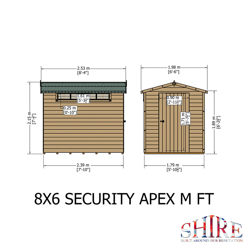 Shire Security Apex Premium Shed Range Single Door (8x6) SECS0806DSL-1AA 5019804122080 - Outside Store