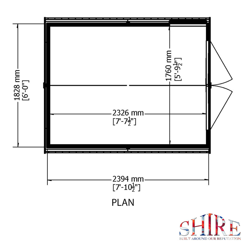 Shire Dip Treated Overlap Premium Shed Double Door No Window (8x6) OVED0806DOL-1AA 5060437981605 - Outside Store