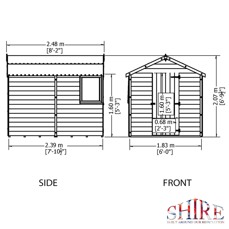 Shire Durham Pressure Treated Shiplap Range Shed Single Door (8x6) DURH0806PSL-1AA 5060490131153 - Outside Store