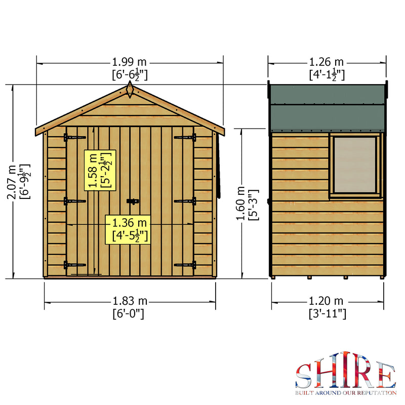 Shire Bute Shiplap Apex Double Door (4x6) BUTE0406DSL-1AA 5060437981711 - Outside Store