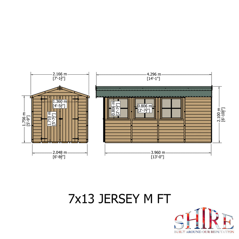 Shire Jersey Pressure Treated Shiplap Range Shed Double Door (7x13) JERS0713PSL-1AA 5060490130224 - Outside Store