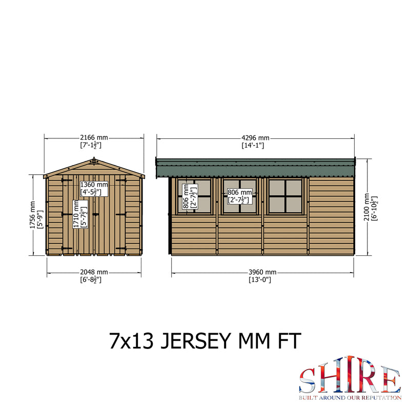 Shire Jersey Shed (7x13) JERS0713DSL-1AA 5060437981858 - Outside Store