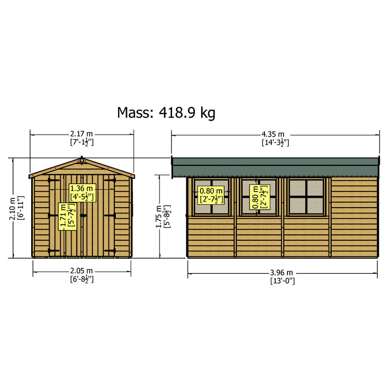 Shire Jersey Pressure Treated Shiplap Range Shed Double Door (7x13) JERS0713PSL-1AA 5060490130224 - Outside Store