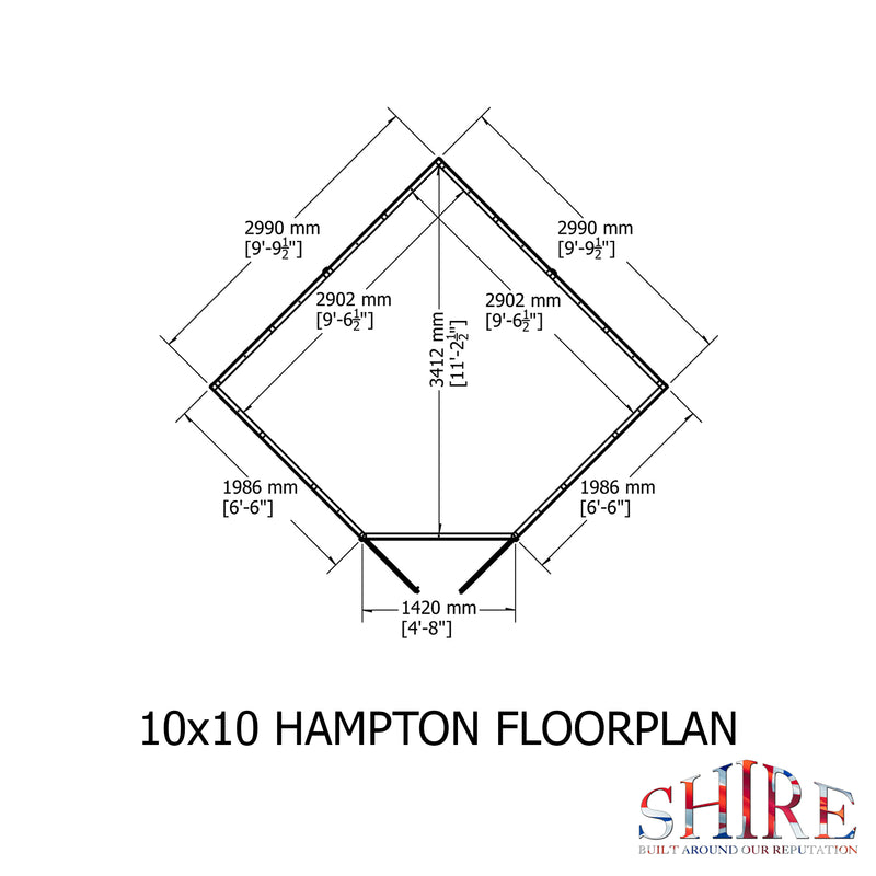 Shire Hampton (High Spec) Corner Summerhouse (10x10) HAMP1010DSL-1AA 5060490130279