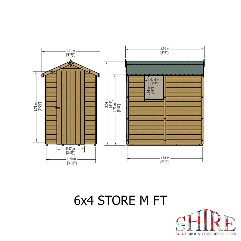 Shire Shetland Shiplap Apex Single Door (6m x 4m) Shed SHET0604DSL-1AA 5060437981698 - Outside Store