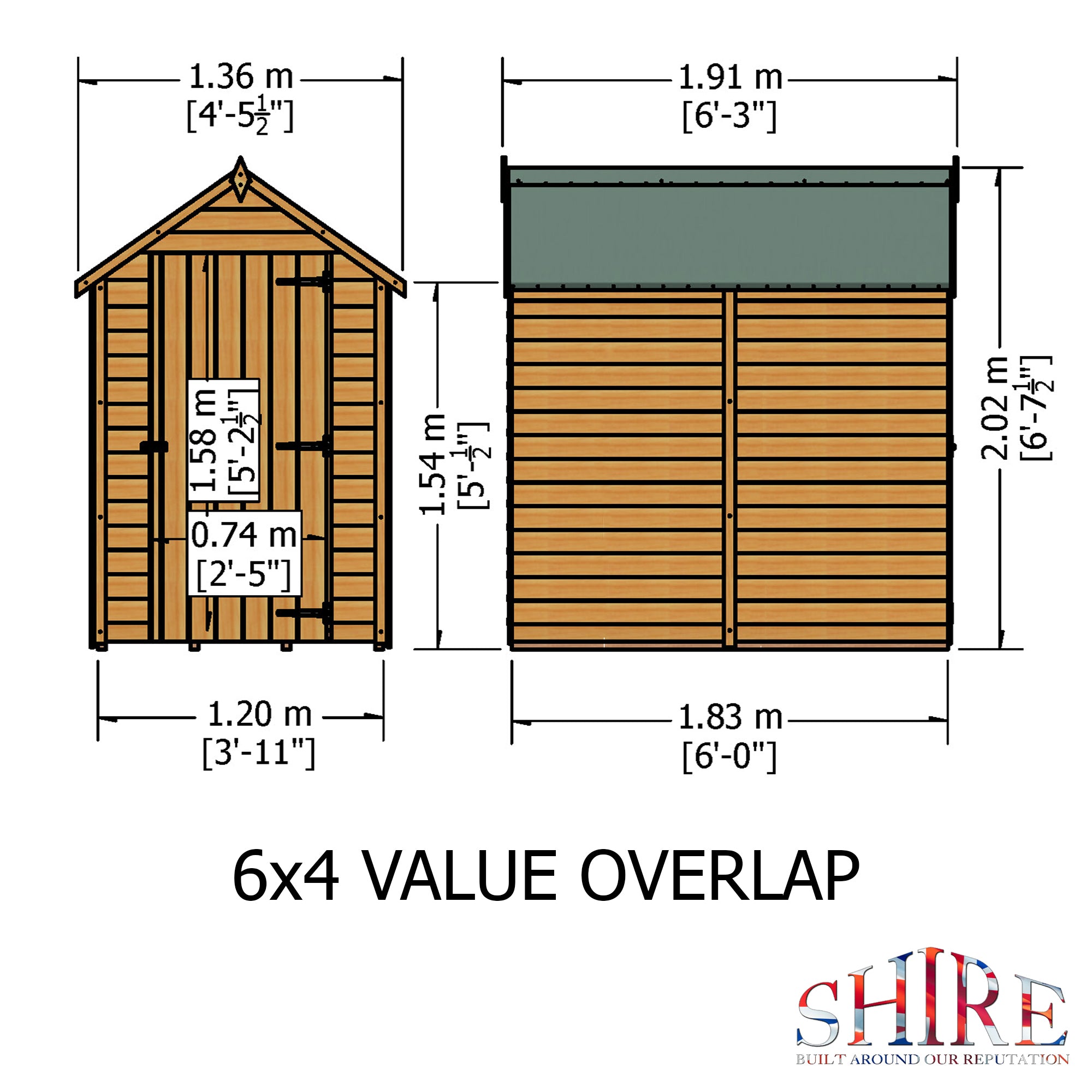 Shire Dip Treated Overlap Value Shed Single Door (6x4) OVSV0604DOL-1AA 5060490133331 - Outside Store