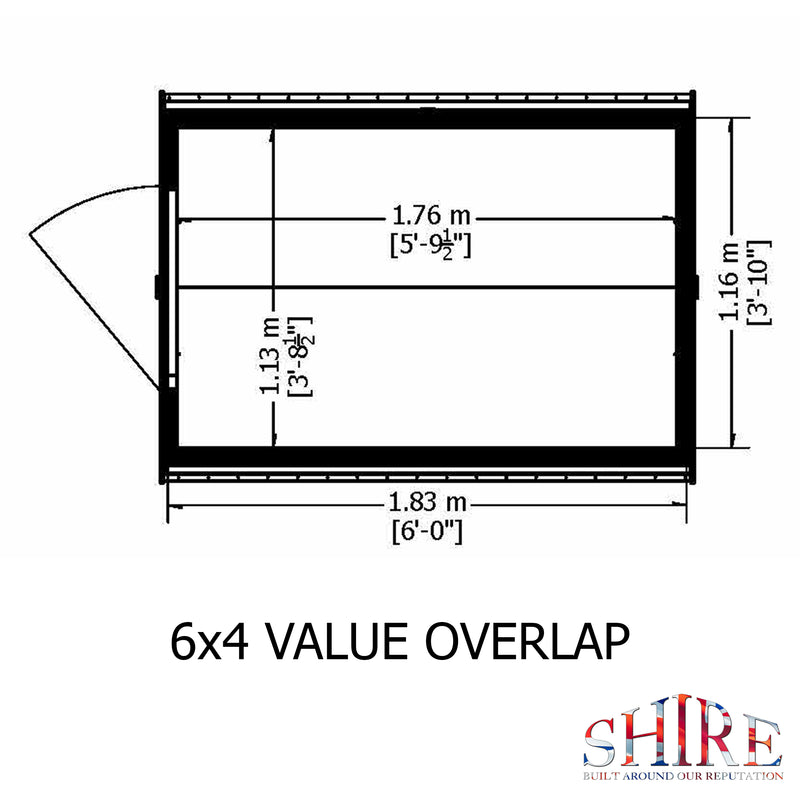 Shire Dip Treated Overlap Value Shed Single Door (6x4) OVSV0604DOL-1AA 5060490133331 - Outside Store