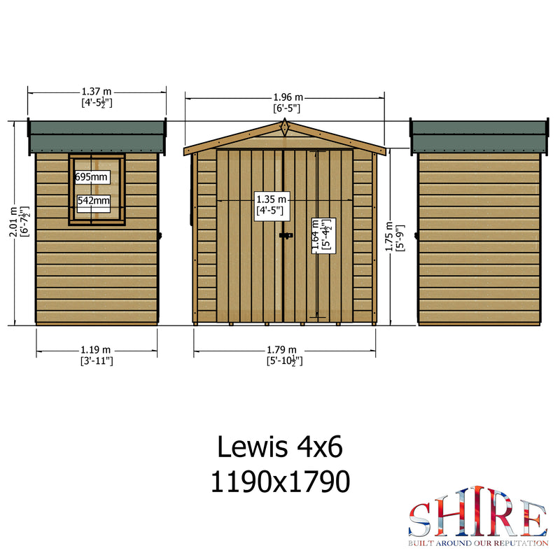 Shire Lewis Premium Shed Range Double Door (4x6) LEWD0406DSL-1AA 5060490133485 - Outside Store