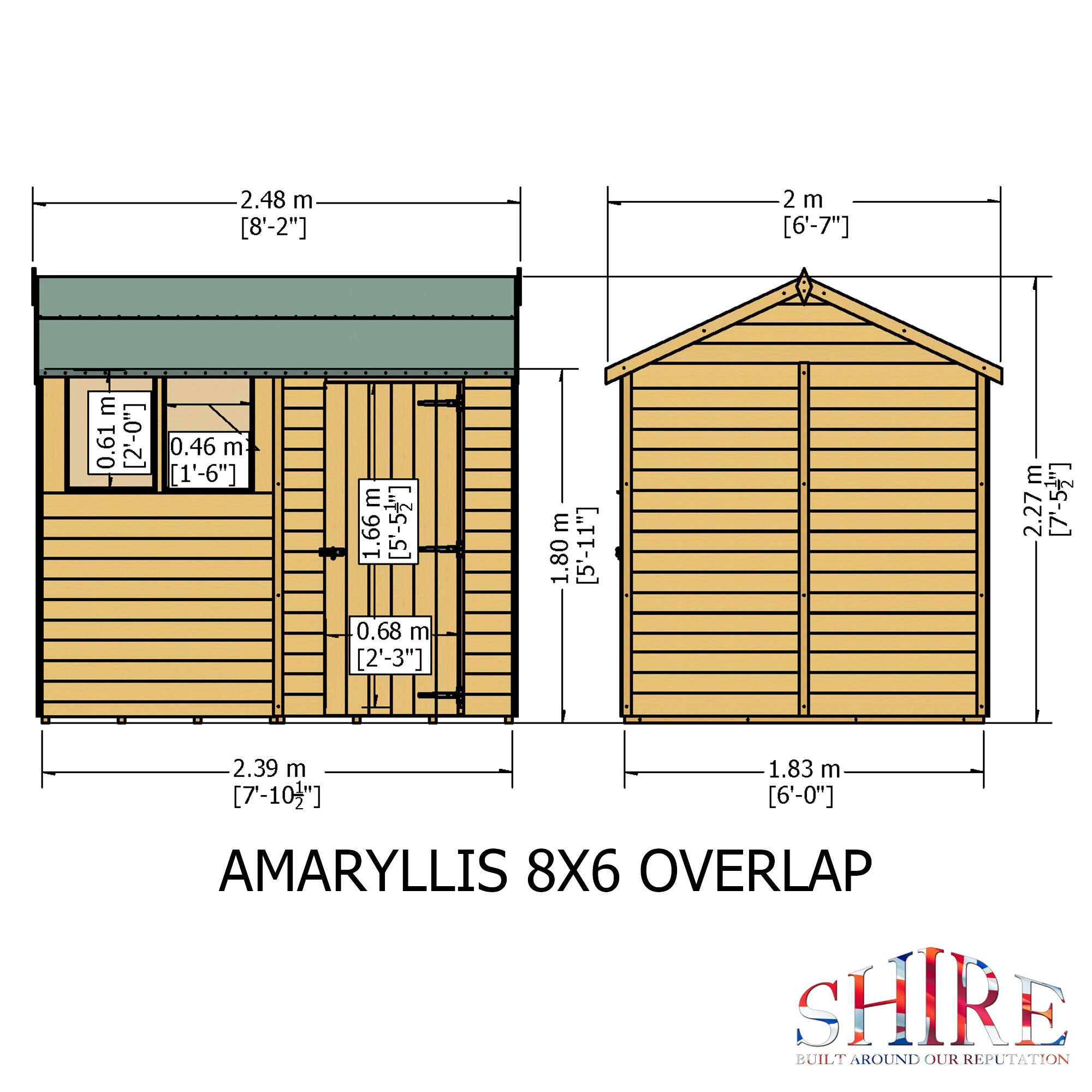 Shire Dip Treated Overlap Shed Single Door Reverse Apex Amaryllis (8x6) OVSR0806DOL-1AA 5060490134475 - Outside Store