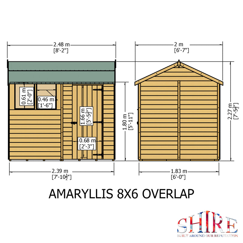 Shire Dip Treated Overlap Shed Single Door Reverse Apex Amaryllis (8x6) OVSR0806DOL-1AA 5060490134475 - Outside Store