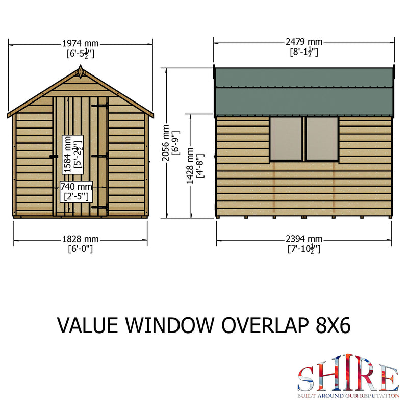 Shire Dip Treated Overlap Value Shed Single Door with Window (8x6) OVW0806DOL-1AA 5060490134437 - Outside Store