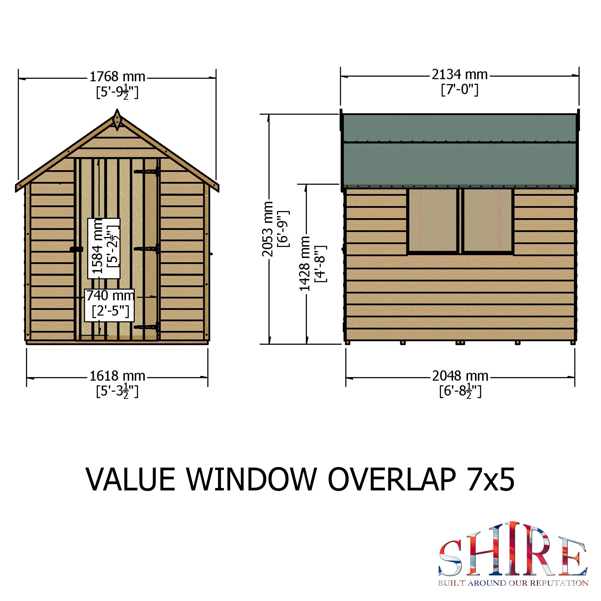 Shire Dip Treated Overlap Value Shed Single Door With Window (7x5) OVSW0705DOL-1AA 5060490134512 - Outside Store