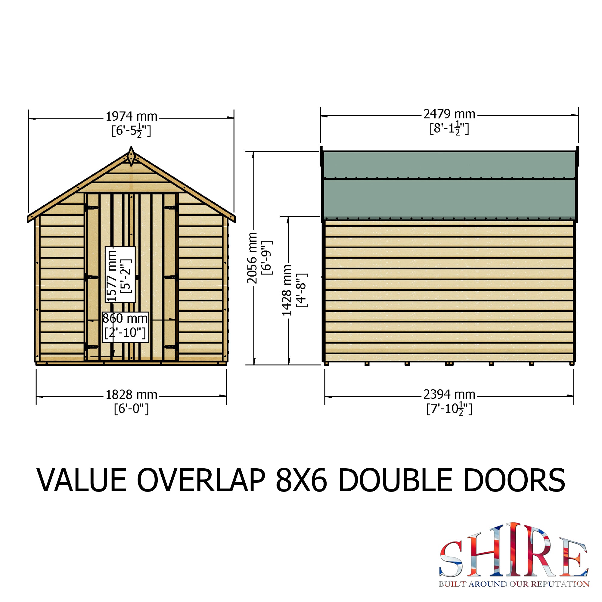 Shire Dip Treated Overlap Value Shed Double Door No Window (8x6) OVDV0806DOL-1AA 5060490134444 - Outside Store