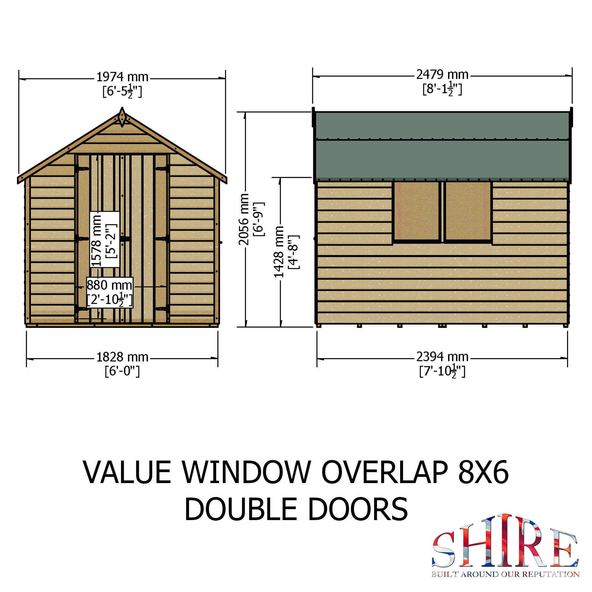 Shire Dip Treated Overlap Value Shed Double Door With Window (8x6) ODVW0806DOL-1AA 5060490134451 - Outside Store