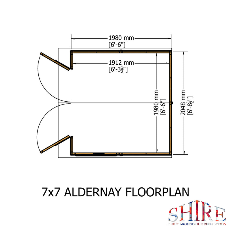 Shire Alderney Pressure Treated Shiplap Range Shed Double Door (7x7) ALDE0707PSL-1AA 5060490130200 - Outside Store