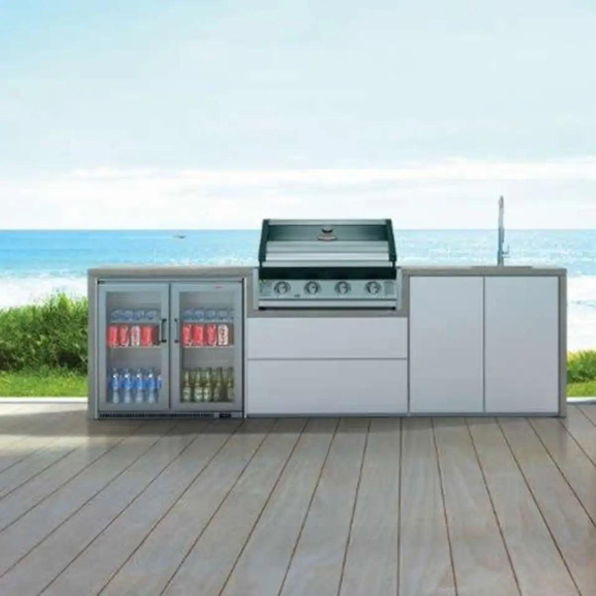 BeefEater Harmony 4 Burner ODK Double Fridge, Sink & Tap Pack c/w 1600S Series BBQ & Fridge (BOK44WG1600S 5060569416761)