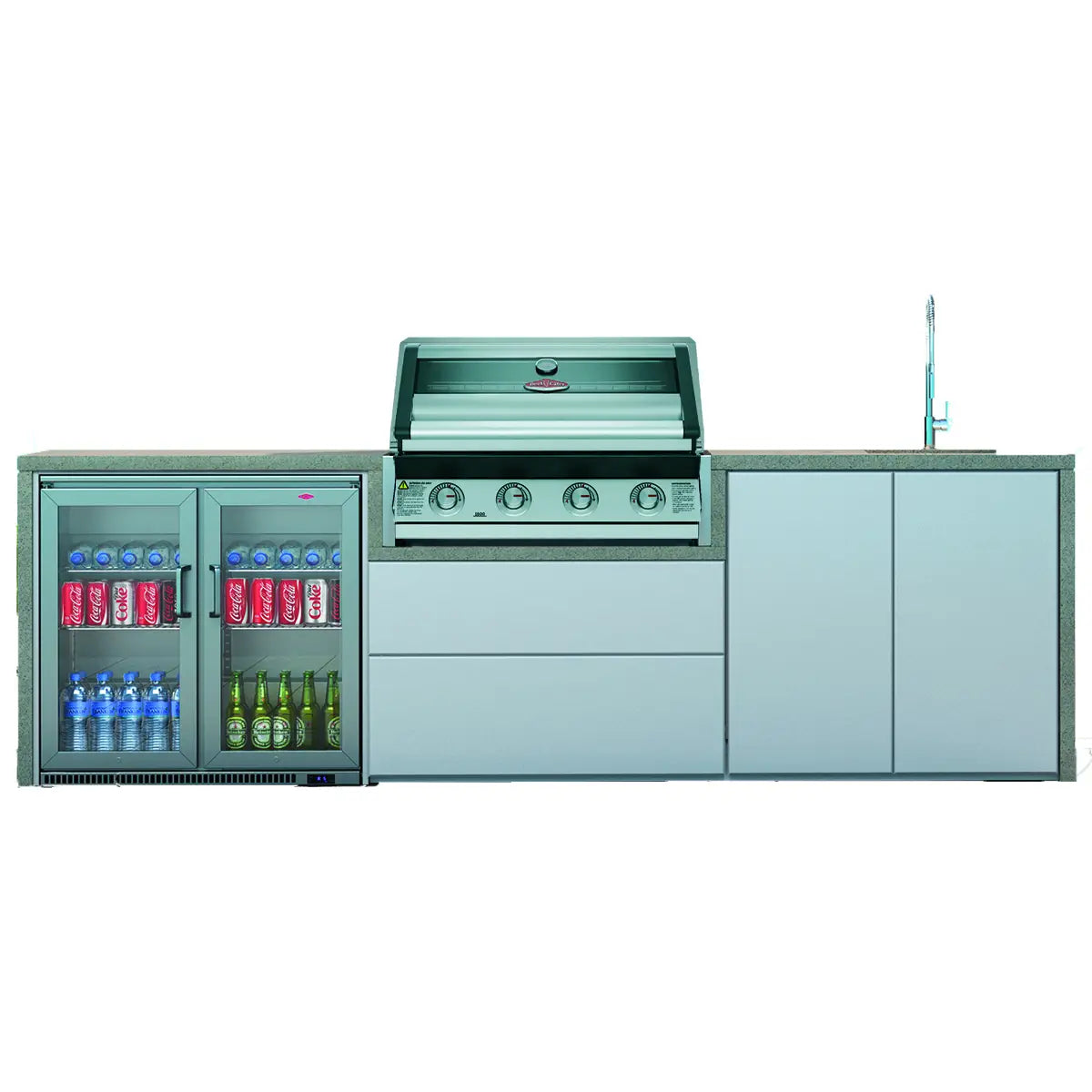 BeefEater Harmony 4 Burner ODK Double Fridge, Sink & Tap Pack c/w 1600S Series BBQ & Fridge (BOK44WG1600S 5060569416761)