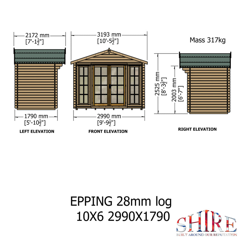 Shire Epping 28mm Log Cabin (10x6) EPPI1006L28-1AA - Outside Store