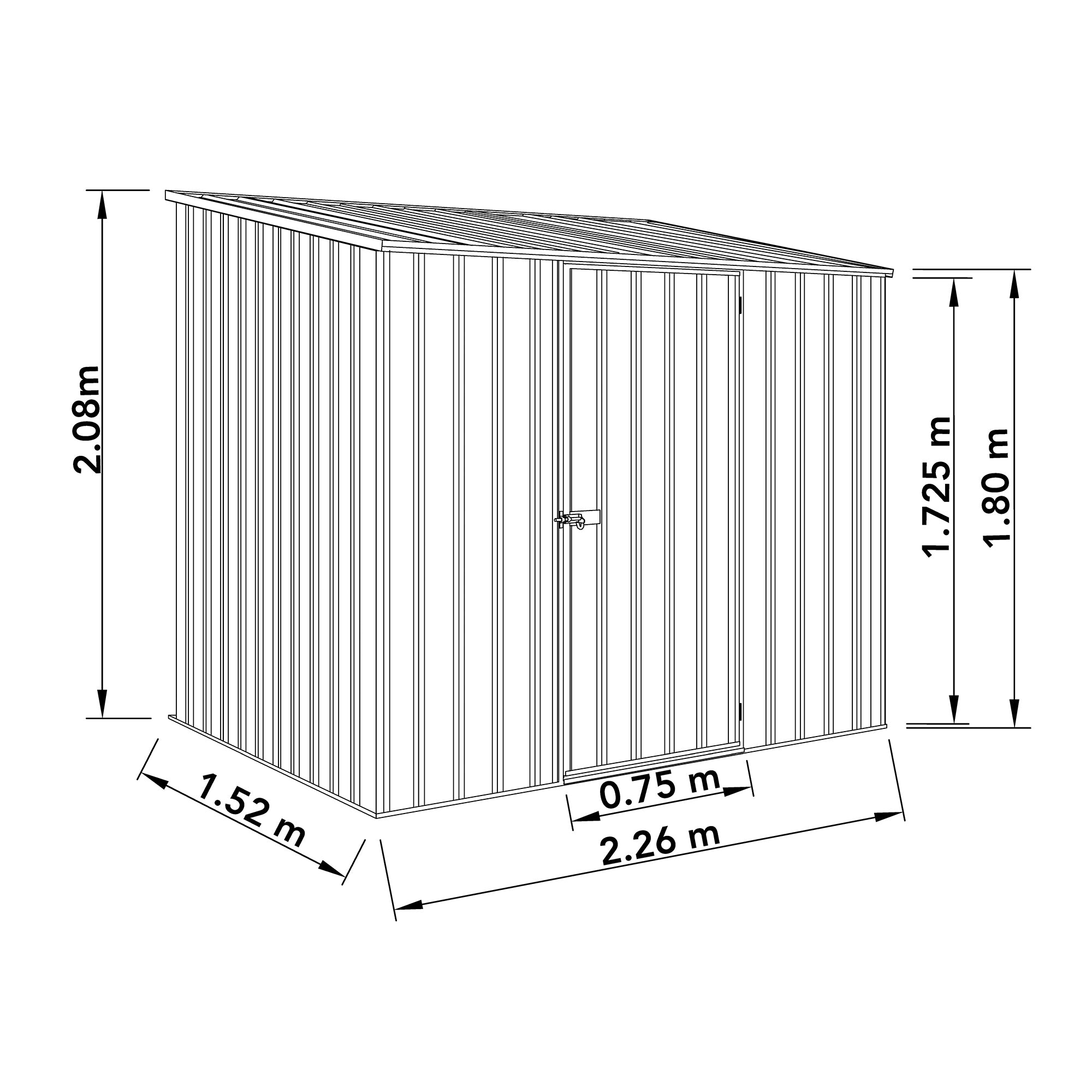 Mercia Absco Space Saver Titanium Pent Metal Shed in Zinc (7'5x5) (ESDXL20MET003 - EAN 5029442074634)