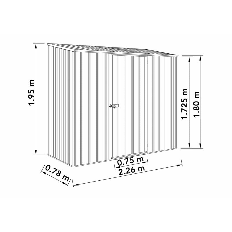 Mercia Absco Space Saver Titanium Pent Metal Shed in Zinc (7'5x3) (ESDXL20MET109 - EAN 5029442005355)