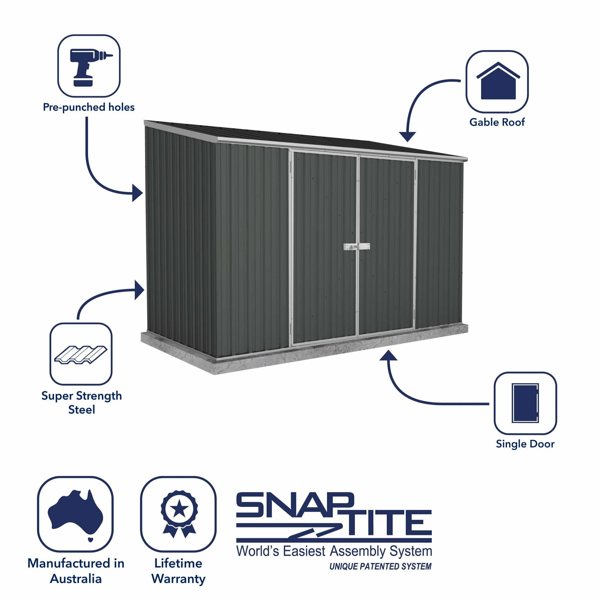 Mercia Absco Space Saver Titanium Pent Metal Shed in Dark Grey (10x5) (ESDXL20MET112 - EAN 5029442005386)