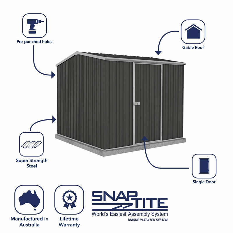 Mercia Absco Space Saver Titanium Reverse Apex Metal Shed in Dark Grey (7'5x7'5) (ESDXL20MET118 - EAN 5029442005447)