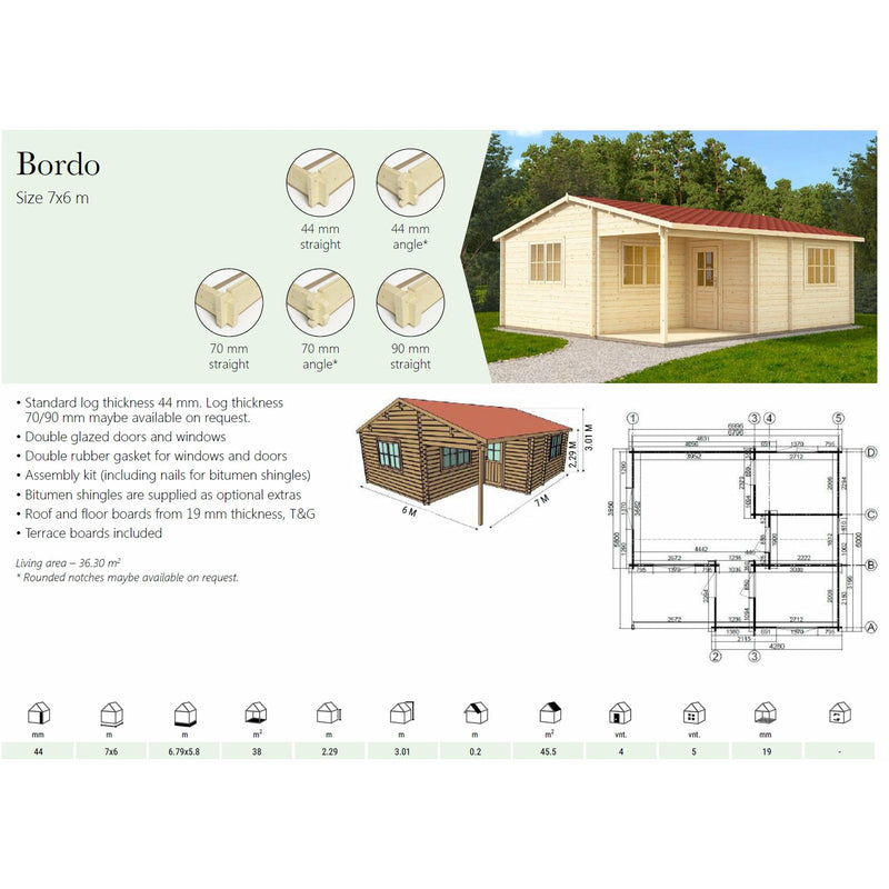 Eurowood (Eurovudas) Bordo Wooden Summerhouse 7x6m (23x20), 44mm - Outside Store