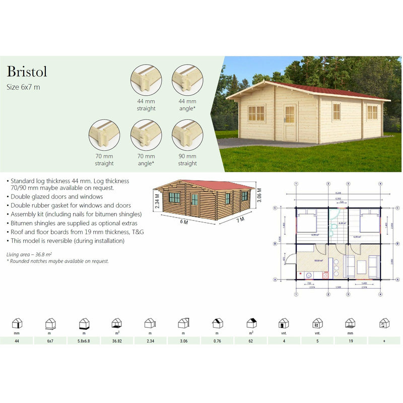 Eurowood (Eurovudas) Bristol Wooden Summerhouse 6x7m (20x23), 70mm - Outside Store