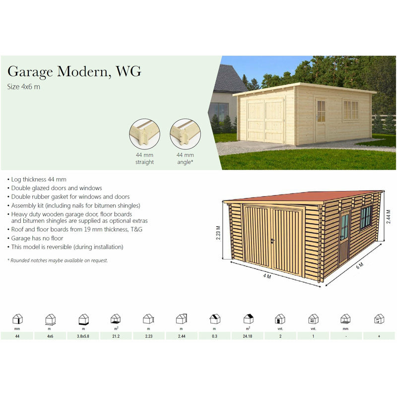 Eurowood (Eurovudas) Modern Garage with Wooden Gates 4x6m (13x20), 44mm - Outside Store