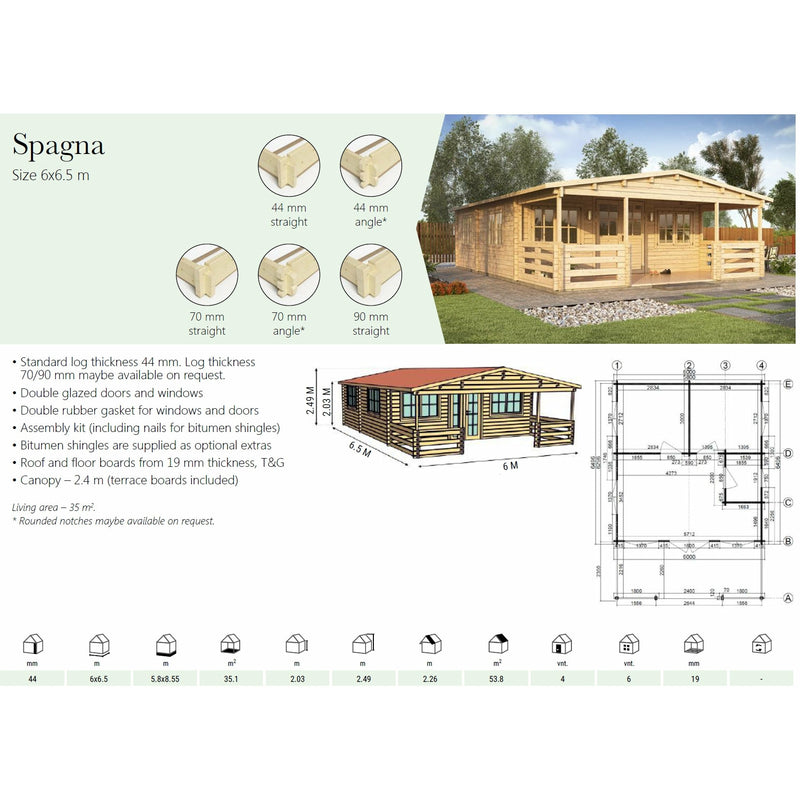 Eurowood (Eurovudas) Spagna Wooden Summerhouse 6x6.5m (20x21) with Veranda - Outside Store