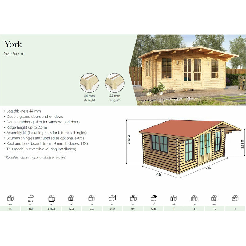 Eurowood (Eurovudas) York Log Cabin 4x3m (13x10) - Outside Store