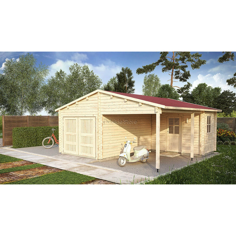 Eurowood (Eurovudas) Garage and Workshop with Wooden Gates 6x6m (20x20), 44mm - Outside Store