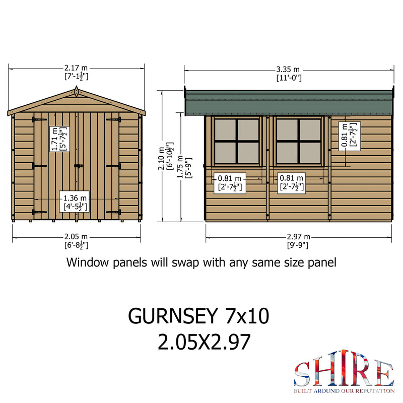 Shire Guernsey Pressure Treated Shiplap Range Shed Double Door (10x7) GUER0710PSL-1AA 5060490130217 - Outside Store