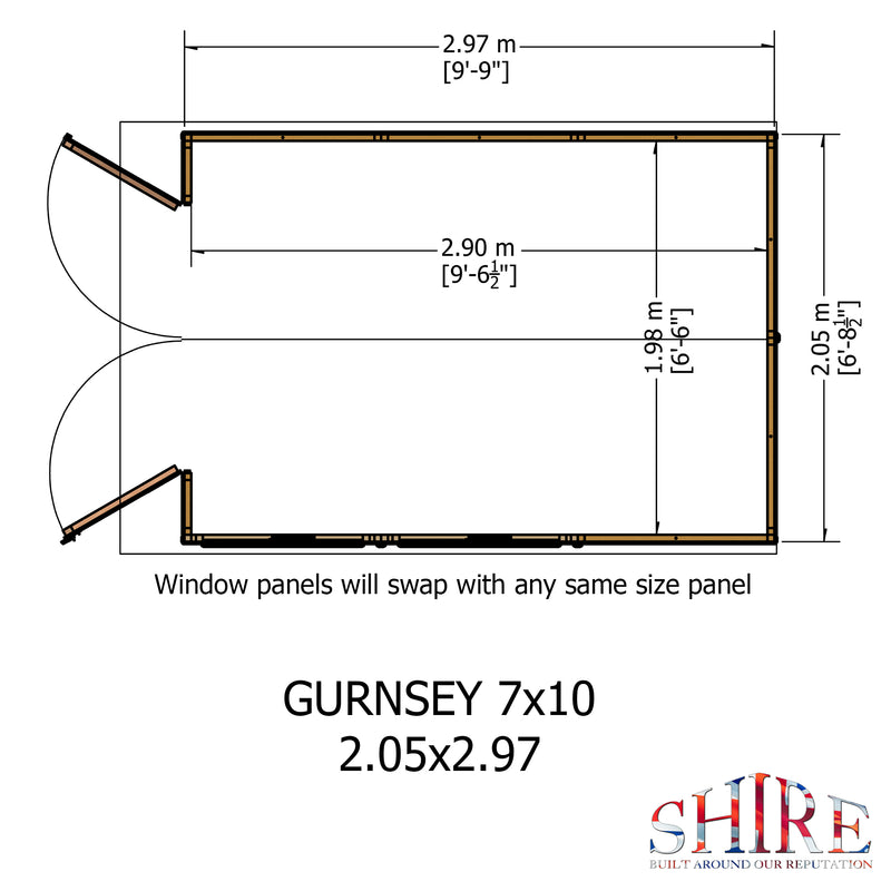 Shire Guernsey Pressure Treated Shiplap Range Shed Double Door (10x7) GUER0710PSL-1AA 5060490130217 - Outside Store