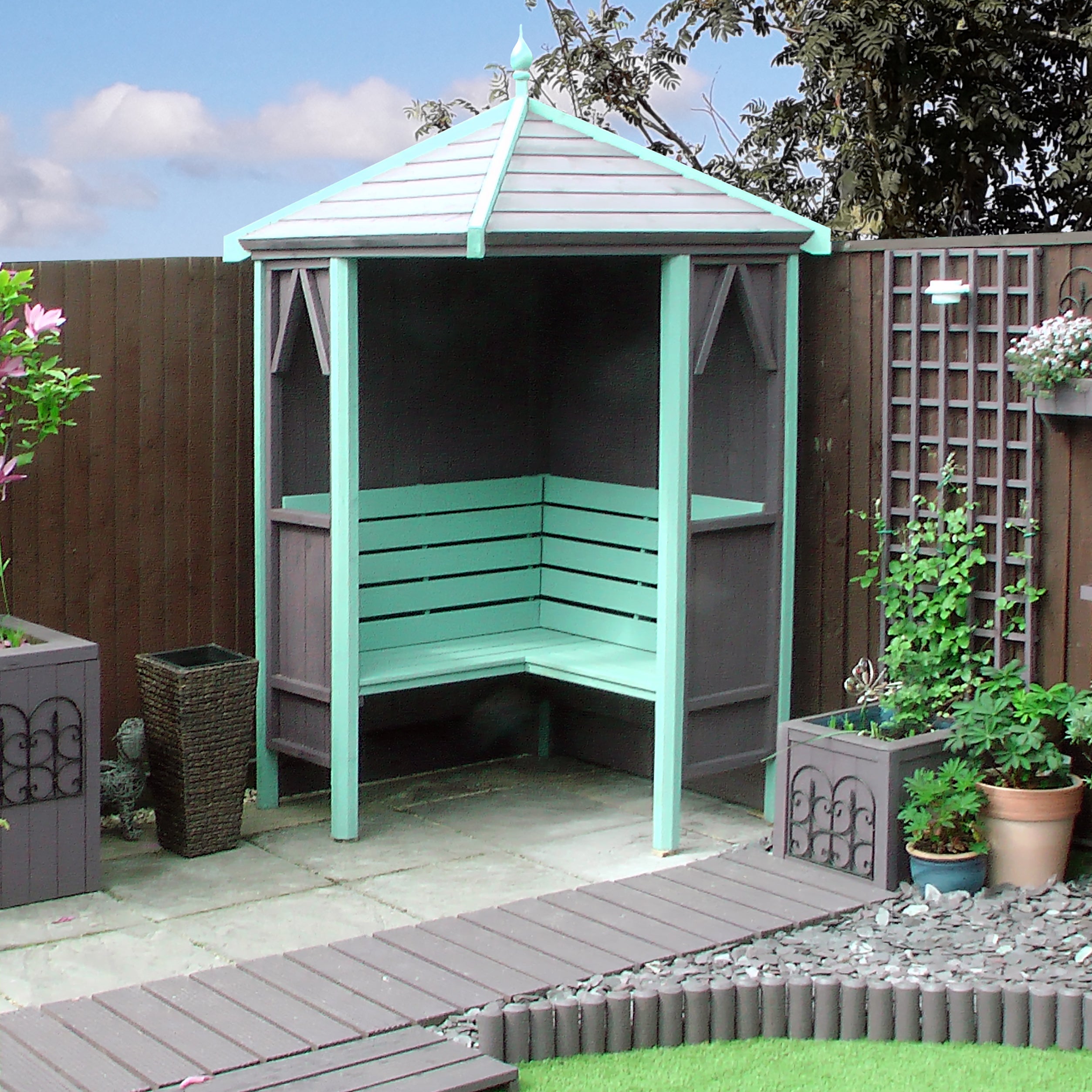 Shire Pressure Treated Honeysuckle Corner Arbour HSAR0404PSL-1AA 5060437984330 - Outside Store