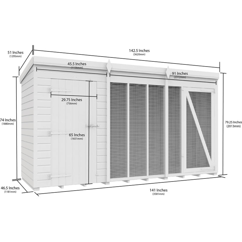 Total Sheds (12x4) Dog Kennel And Run (Full Height)